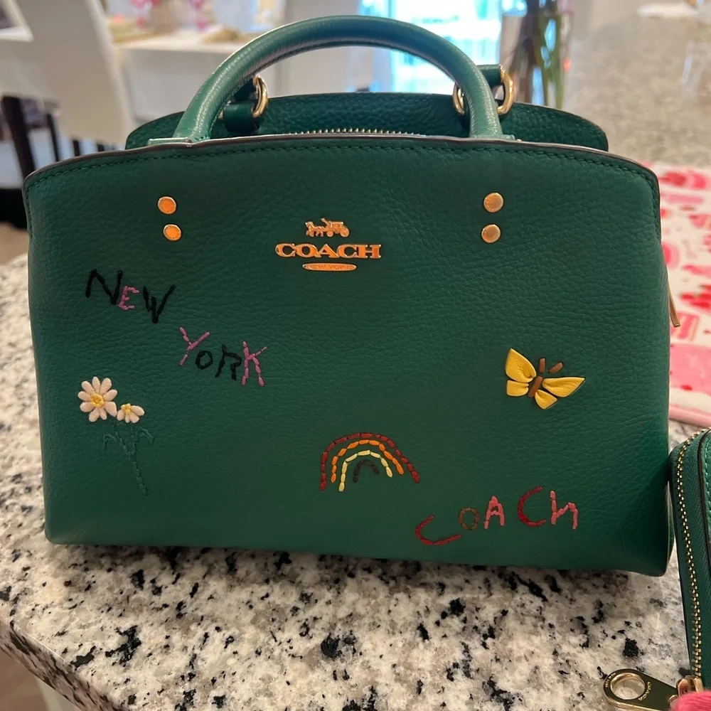 Coach Green Satchel with Embroidered Details - Picture 2 of 2